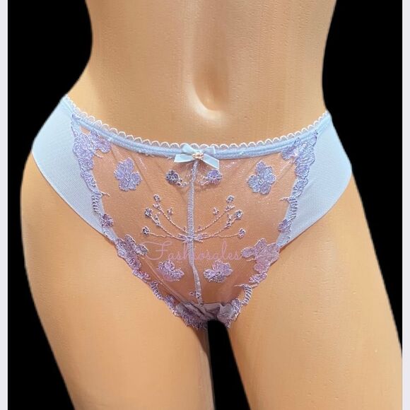 Victorias Secret Supersoft Body Sexy Sheer floral Embroidery mesh Bikini Purple - Picture 5 of 10